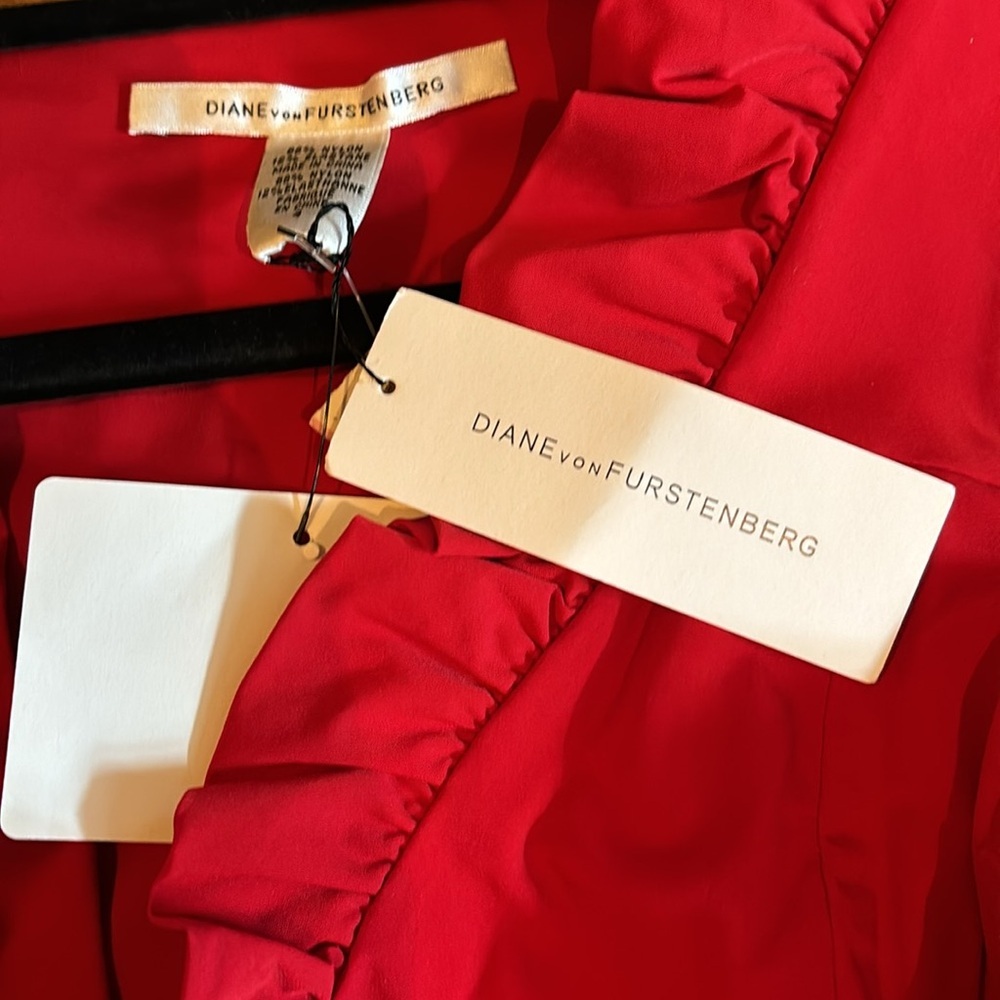 NWT-Diane Von Furstenberg Red Ruffle Dress - Picture 5 of 5